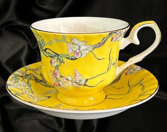 Vintage T2 apple blossonmyellow bone china cup and saucer duo