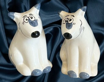 Goebel style vintage Adam and Ziege blue and white dog salt and pepper shakers