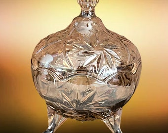 Liliana style vintage 1970s smoky amber lustre crystal tripod sugar bowl with lid