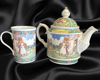 Sadler England David Copperfield Lyric Charles Dickens Collection fine bone china 2 cup teapot matching beaker mug vintage 1990s