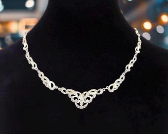 Art Deco style silvered marcasite choker necklace vintage 1950s