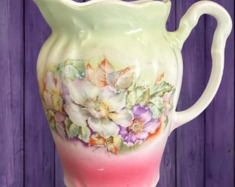 1960s handpainted unmarked vintage ceramic mini jug or creamer floral design