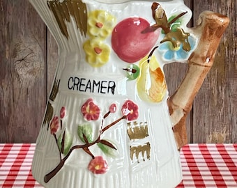 Japanese vintage 1960s kitsch ceramic creamer fruit and flower motif