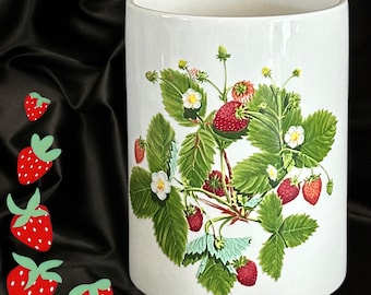 Port Meirion Summer Strawberries vintage 1980s porcelain canister, jar: lid missing