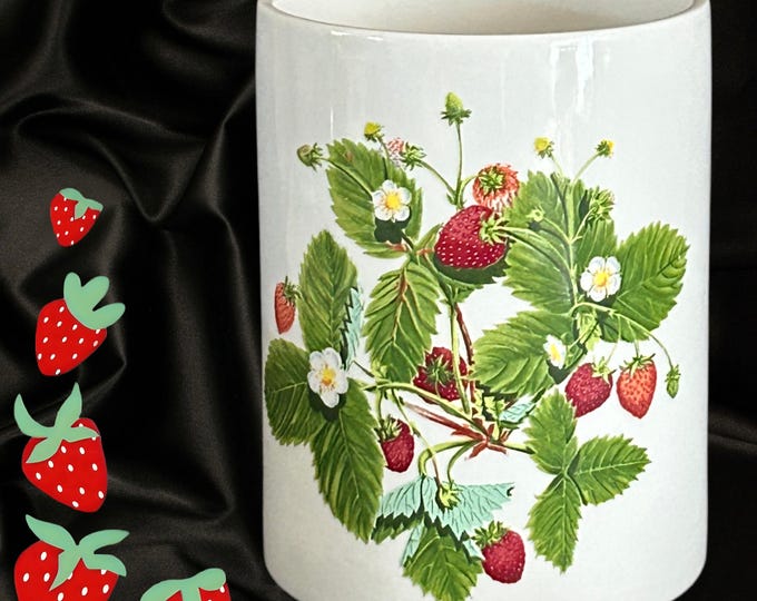 Featured listing image: Port Meirion Summer Strawberries vintage 1980s porcelain canister, jar: lid missing