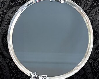 1970s vintage grapevine glass trivet with silverplate rim and original box