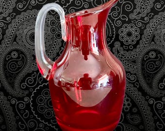 Whitefriars England Ruby Red small art glass beak jug vintage 1950s #9648