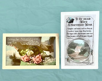 Edwardian 1900s blank and unused birthday greeting cards postcards Son and Wife