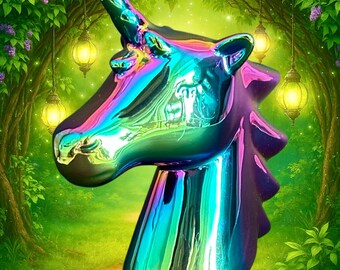 Unicorn kitsch vibrant iridescent holographic luster 12.5cm posy vase