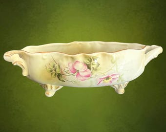 Japanese hand painted Nippon style footed porcelain bowl vintage 1960s