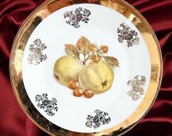 Bavaria Germany Porzellanmalerei Parbus vintage 1970s porcelain serving platter fruit motif gilt edging