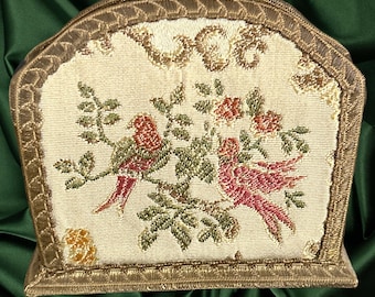 Vintage 1950s hand embroidered velveteen drinks coaster holder