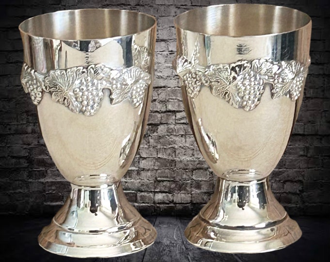 Featured listing image: Saracen Plate Co silver plate grapevine goblets designed by George Kyriakides vintage 1960