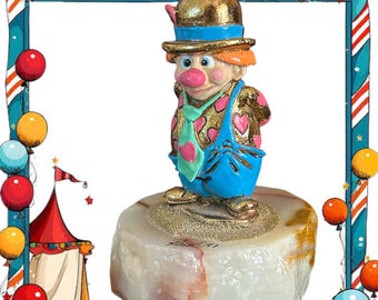 Ron Lee Pudge signed clown figurine sculpture 24k gold plated onyx base vintage 1991