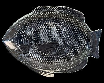 Clear glass vintage 1970s Poisson fish plate 28cm across retro serving dish, gift idea 8 available