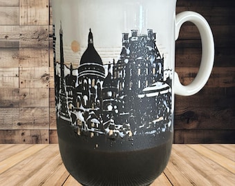 Eir Pottery England vintage embossed Paris landscape coffee mug