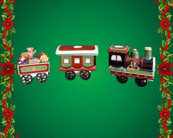 Vintage Villeroy & Boch Christmas Train Candleholder, Toy's Village (3-Piece)