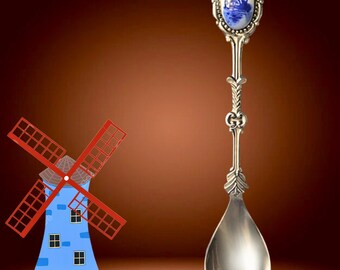 Dutch souvenir commemorative 1950s Delft Blue windmill souvenir teaspoon WB 18
