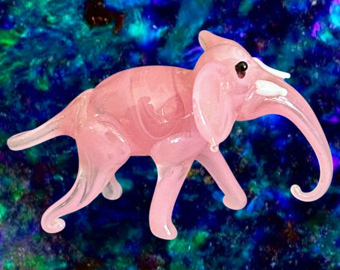 Featured listing image: Handblown Venetian pink glass mini elephant figurine vintage 1980s