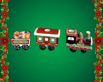 Villeroy and Boch vintage Christmas Toy's Village three piece porcelain train candleholder no chains or candles