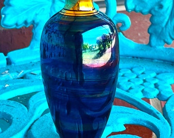 Andrew Gibson vintage 1990s small signed deep blue lustre vase