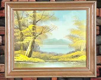1970s small original landscape oil painting signed P Frank