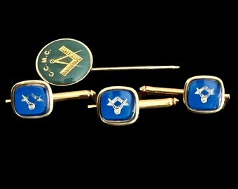 Freemason Masonic vintage enamel CCMC pin with three tie pins