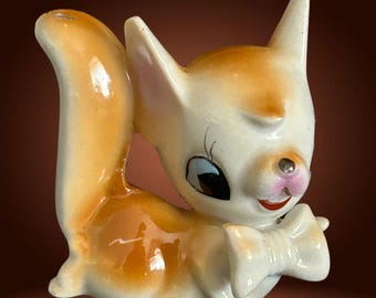 Vintage MCM 1960s small Japanese kitsch porcelain figurine: squirrel in bow tie