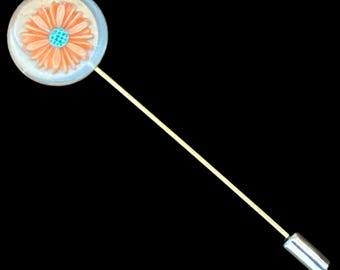 Upcycled daisy boho style vintage 1950s gold and silver tone button stick pin