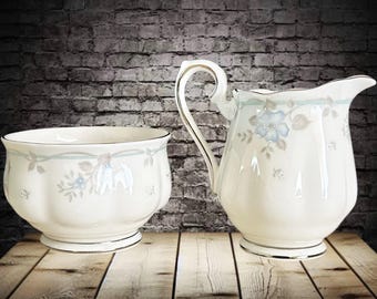 Royal Albert Satin Rose fine bone china porcelain vintage 1980s small creamer and sugar bowl