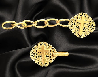 Priest Morse Cope metallic clasp gold colour finish, crucifix cross detail religious item