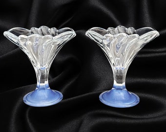 Borgonovo Italian blue and clear glass vintage 1970s pair of ice cream sundae cups