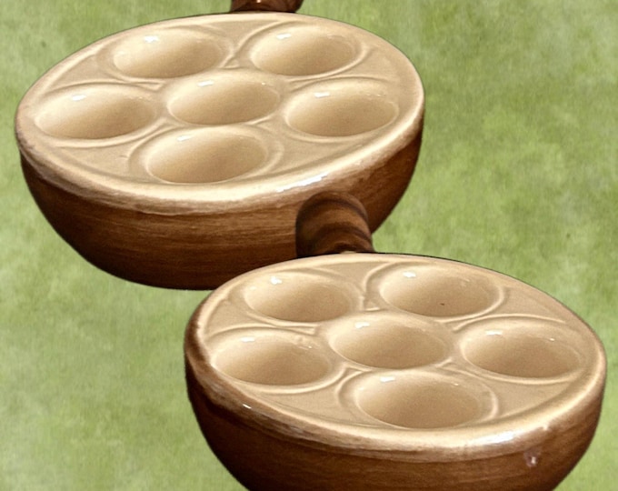 Featured listing image: La Bourguignonne glazed pottery cottagecore escargot snail dishes made in France, vintage 1970s