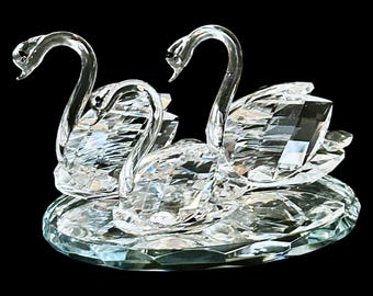 Swarovski Crystal figurine swan family swimming vintage 1980s