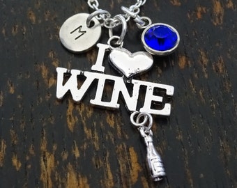 I Love Wine Necklace, I Love Wine Charm, I Love Wine Pendant, Wine Jewelry, Wine Lover Necklace, Wine Lover Gift, Wine Lovers, 21 Birthday