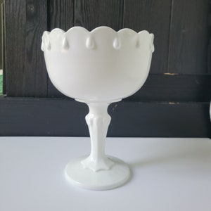 Vintage Milk Glass White with Drip Design Chalice - Goblet - Pedestal Bowl - Candle Holder - Candy Dish - 24 oz