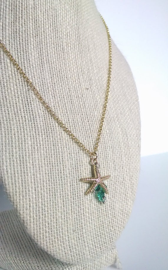 Handmade Necklace - Gold Starfish With Turquoise Bead Accent  display picture 1