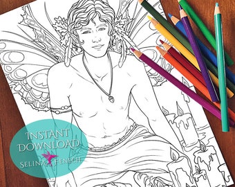 Candlelit Fairy Portraits Coloring Page/Digi Stamp Fantasy Printable Download by Selina Fenech