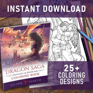 シャドウ ドラゴン サーガ - ドラゴンと戦士のぬり絵コレクション ぬり絵ページ/デジ スタンプ ファンタジー 印刷可能ダウンロード (Selina Fenech 著)