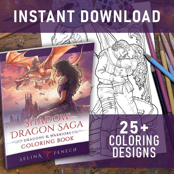 Shadow Dragon Saga - Drachen und Krieger Färbung Sammlung Färbung Seite/Digi Stamp Fantasy Printable Download von Selina Fenech
