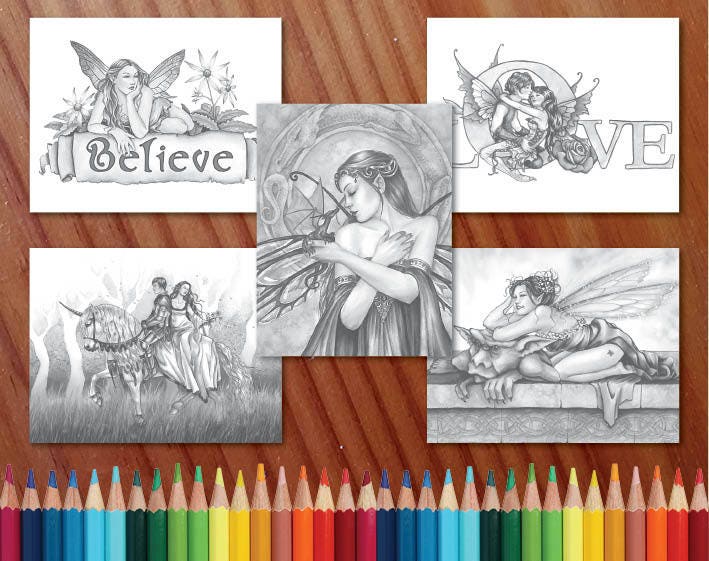 Fairy Art Grayscale Coloring Collection Coloring Page/Digi | Etsy