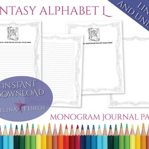 Fantasía Alfabeto Monograma L Diario para colorear Diario Escritura Papel Arte Papelería imprimible Scrapbooking Diseño Descarga instantánea