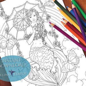 Pastell Himmel Meerjungfrauen und Tier Begleiter Färbung Seite/Digi Stamp Fantasy Printable Download von Selina Fenech