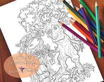 Dryad and Tree-man Faedorables Fantasy Beasts Coloring Page/Digi Stamp Fantasy Printable Download by Selina Fenech