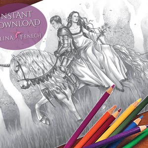 Bien-aimée fée Art niveaux de gris Coloriage Page/Digi Stamp Fantasy téléchargement imprimable par Selina Fenech