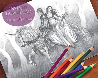 Beloved Fairy Art Grayscale Coloring Page/Digi Stamp Fantasy Printable Download by Selina Fenech