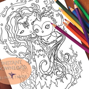Phoenix Faedorables Fantasy Beasts Coloriage Page/Digi Stamp Fantasy Téléchargement imprimable par Selina Fenech