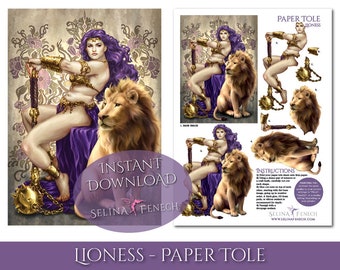 Paper Tole Decoupage - Lioness - Fantasy Art Printable Design Instant Download Sheet