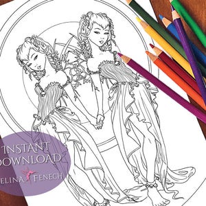Glow and Shimmer Fairy Companions Coloring Page/Digi Stamp Fantasy Printable Download by Selina Fenech