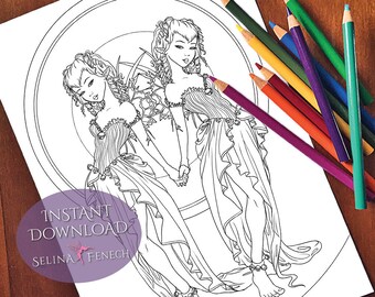 Glow and Shimmer Fairy Companions Coloring Page/Digi Stamp Fantasy Printable Download by Selina Fenech
